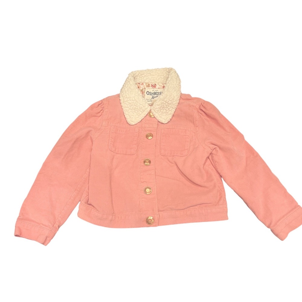 OshKosh Bgosh Girls Pink‎ Corduroy Jacket Sherpa Collar Floral Lining 4T